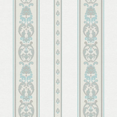 Elegant Deep Embossed Striped Wallpaper, Shiny Light Blue Damask 3D Textured Wallcovering, Traditional, Large 114 sq ft Roll, Accent Wall - Walloro High End Wallcoverings & More