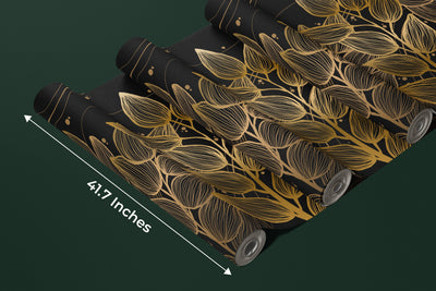Exotic Golden Leaves Wallpaper, Seamless Pattern Mural, Oversized Custom Size Wall Art, Non-Woven, Non-Adhesive, Modern Wall Paper, Removable