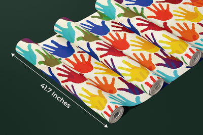 Colorful Hands Wallpaper, Seamless Mural, Oversized Custom Size Wall Art, Non-Woven, Non-Adhesive, Modern Wall Paper, Removable