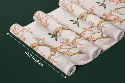 Chinoiserie Wallpaper, Tree and Birds Mural, Oversized Custom Size Wall Art, Non-Woven, Non-Adhesive, Modern Wall Paper, Removable