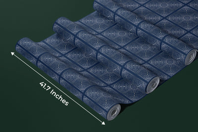 Silver Art Deco Wallpaper, Dark Blue Background Mural, Oversized Custom Size Wall Art, Non-Woven, Non-Adhesive, Modern Wall Paper, Removable