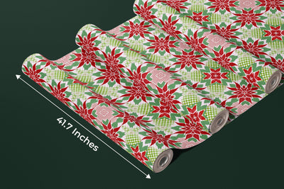 Christmas Poinsettia Wallpaper, Seamless Pattern Mural, Oversized Custom Size Wall Art, Non-Woven, Non-Adhesive, Modern Wall Paper, Removable