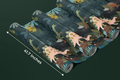 Dino World Wallpaper, Jungle Mural, Oversized Custom Size Wall Art, Non-Woven, Non-Adhesive, Modern Wall Paper, Removable