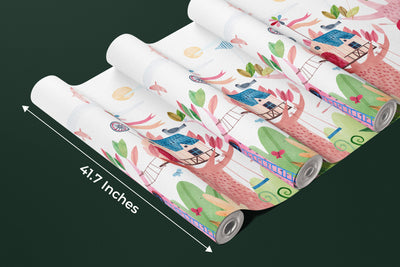 Cute Tree Houses Wallpaper, Playground Mural, Oversized Custom Size Wall Art, Non-Woven, Non-Adhesive, Modern Wall Paper, Removable