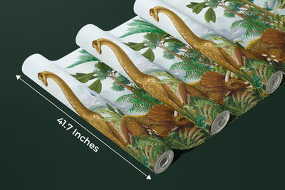 Dino World Wallpaper, Palms Mural, Oversized Custom Size Wall Art, Non-Woven, Non-Adhesive, Modern Wall Paper, Removable