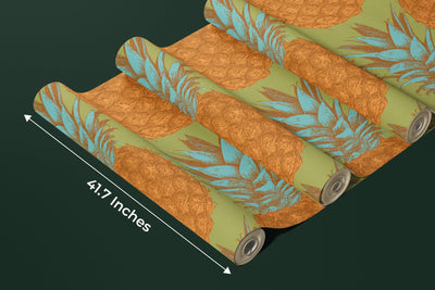 Pineapples Wallpaper, Seamless Pattern Mural, Oversized Custom Size Wall Art, Non-Woven, Non-Adhesive, Modern Wall Paper, Removable