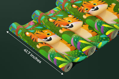 Cute Tiger Wallpaper, Exotic Jungle Mural, Oversized Custom Size Wall Art, Non-Woven, Non-Adhesive, Modern Wall Paper, Removable