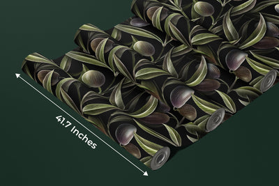 Olive Branches Wallpaper, Seamless Pattern Mural, Oversized Custom Size Wall Art, Non-Woven, Non-Adhesive, Modern Wall Paper, Removable