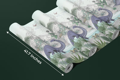 Blue Dino World Wallpaper, Jungle Mural, Oversized Custom Size Wall Art, Non-Woven, Non-Adhesive, Modern Wall Paper, Removable