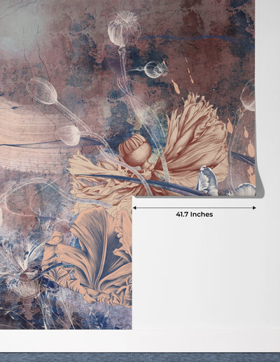 Flowers Wallpaper, Fresco Mural, Oversized Custom Size Wall Art, Non-Woven, Non-Adhesive, Modern Wall Paper, Removable