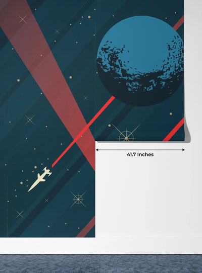 Space Wallpaper, Retro Future Style Mural, Oversized Custom Size Wall Art, Non-Woven, Non-Adhesive, Modern Wall Paper, Removable