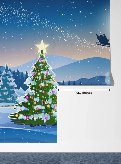Christmas, Santa Wallpaper, Winter Landscape Mural, Oversized Custom Size Wall Art, Non-Woven, Non-Adhesive, Modern Wall Paper, Removable