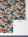 Abstract Flowers Blooming Wallpaper, Seamless Pattern Mural, Oversized Custom Size Wall Art, Non-Woven, Non-Adhesive, Modern Wall Paper, Removable
