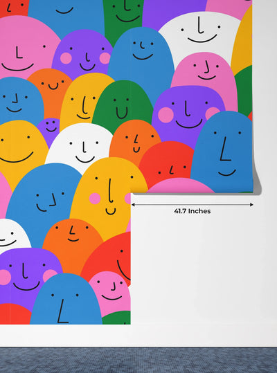 Colorful Cartoon People Wallpaper, Seamless Pattern Mural, Oversized Custom Size Wall Art, Non-Woven, Non-Adhesive, Modern Wall Paper, Removable