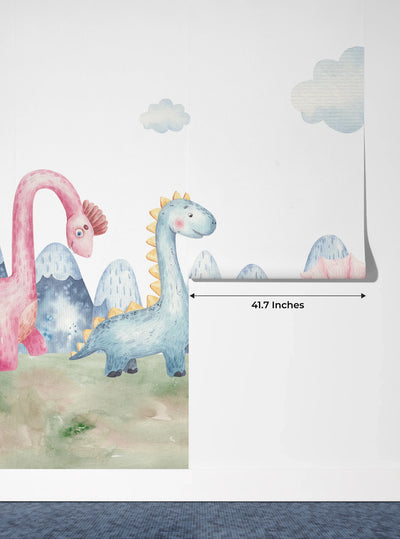 Colorful Dinosaurs Wallpaper, Seamless Pattern Mural, Oversized Custom Size Wall Art, Non-Woven, Non-Adhesive, Modern Wall Paper, Removable