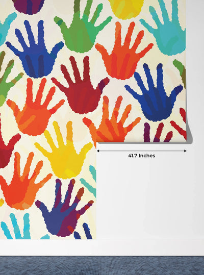 Colorful Hands Wallpaper, Seamless Mural, Oversized Custom Size Wall Art, Non-Woven, Non-Adhesive, Modern Wall Paper, Removable