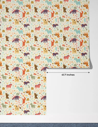 Horses, Clouds, Flowers Wallpaper, Sweet Seamless Pattern Mural, Oversized Custom Size Wall Art, Non-Woven, Non-Adhesive, Modern Wall Paper, Removable
