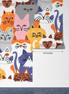 Funny Kitten Crowd Wallpaper, Seamless Pattern Mural, Oversized Custom Size Wall Art, Non-Woven, Non-Adhesive, Modern Wall Paper, Removable