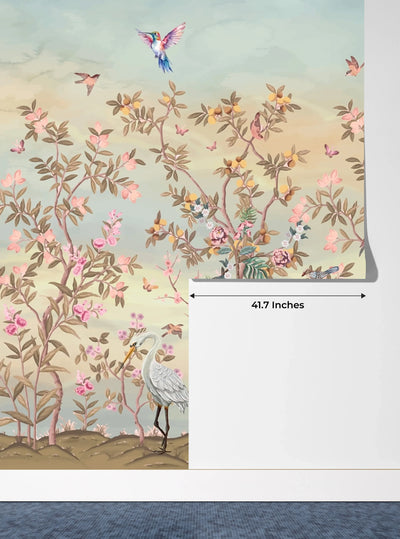 Elegant Floral, Birds Wallpaper, Seamless Pattern Mural, Oversized Custom Size Wall Art, Non-Woven, Non-Adhesive, Modern Wall Paper, Removable