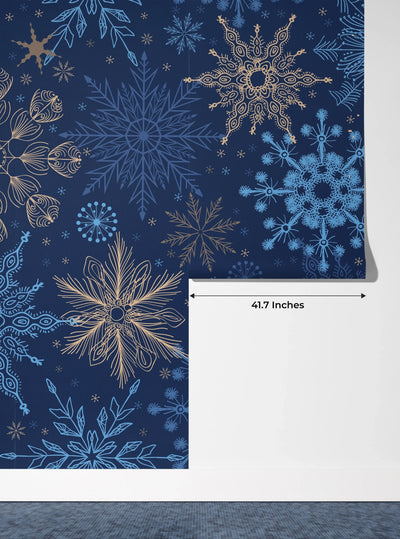 Snowflakes Wallpaper, Seamless Pattern Mural, Oversized Custom Size Wall Art, Non-Woven, Non-Adhesive, Modern Wall Paper, Removable