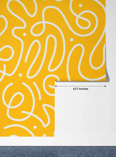 Fun Line Doodle Wallpaper, Seamless Pattern Mural, Oversized Custom Size Wall Art, Non-Woven, Non-Adhesive, Modern Wall Paper, Removable