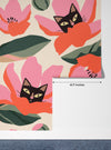 Red and Pink Floral, Kittens Wallpaper, Seamless Pattern Mural, Oversized Custom Size Wall Art, Non-Woven, Non-Adhesive, Modern Wall Paper, Removable