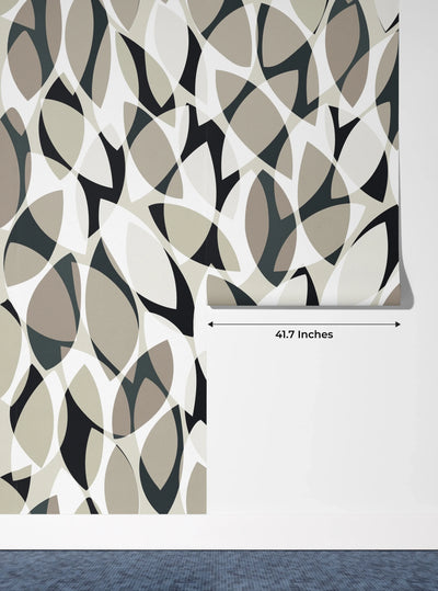 Watercolor Tea Leaves Wallpaper, Seamless Pattern Mural, Oversized Custom Size Wall Art, Non-Woven, Non-Adhesive, Modern Wall Paper, Removable