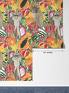 Cute Monkey, Exotic Fruits Wallpaper, Seamless Pattern Mural, Oversized Custom Size Wall Art, Non-Woven, Non-Adhesive, Modern Wall Paper, Removable