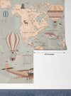 Childrens World Map Wallpaper, Retro Mural, Oversized Custom Size Wall Art, Non-Woven, Non-Adhesive, Modern Wall Paper, Removable
