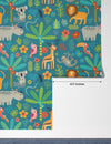 Tropical Animals Wallpaper, Green Background Mural, Oversized Custom Size Wall Art, Non-Woven, Non-Adhesive, Modern Wall Paper, Removable