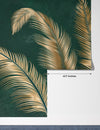 Golden Palm Leaves Wallpaper, Luxury Dark Green Art Background Mural, Oversized Custom Size Wall Art, Non-Woven, Non-Adhesive, Modern Wall Paper, Removable