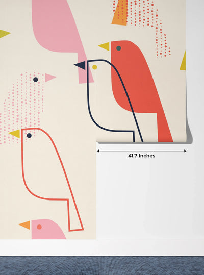Colorful Birds Wallpaper, Seamless Pattern Mural, Oversized Custom Size Wall Art, Non-Woven, Non-Adhesive, Modern Wall Paper, Removable