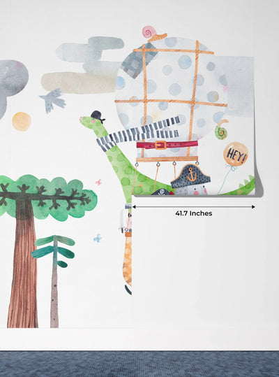 Cute Animals Wallpaper, Travelling by Balloon Mural, Oversized Custom Size Wall Art, Non-Woven, Non-Adhesive, Modern Wall Paper, Removable
