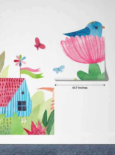 Cute Village Wallpaper, Seamless Pattern Mural, Oversized Custom Size Wall Art, Non-Woven, Non-Adhesive, Modern Wall Paper, Removable