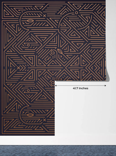 Art Deco Wallpaper, Geometric Golden Mural, Oversized Custom Size Wall Art, Non-Woven, Non-Adhesive, Modern Wall Paper, Removable