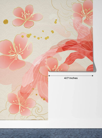 Elegant Koi Fishes Wallpaper, Luxury Chinese Mural, Oversized Custom Size Wall Art, Non-Woven, Non-Adhesive, Modern Wall Paper, Removable