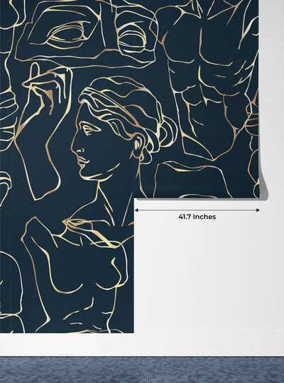 Antique Marble Statues Wallpaper, Seamless Pattern Mural, Oversized Custom Size Wall Art, Non-Woven, Non-Adhesive, Modern Wall Paper, Removable