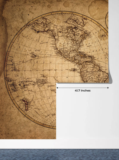 Old Geographical World Map Wallpaper, History Mural, Oversized Custom Size Wall Art, Non-Woven, Non-Adhesive, Modern Wall Paper, Removable
