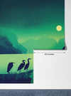 Shiny Moon Wallpaper, Birds Mural, Oversized Custom Size Wall Art, Non-Woven, Non-Adhesive, Modern Wall Paper, Removable