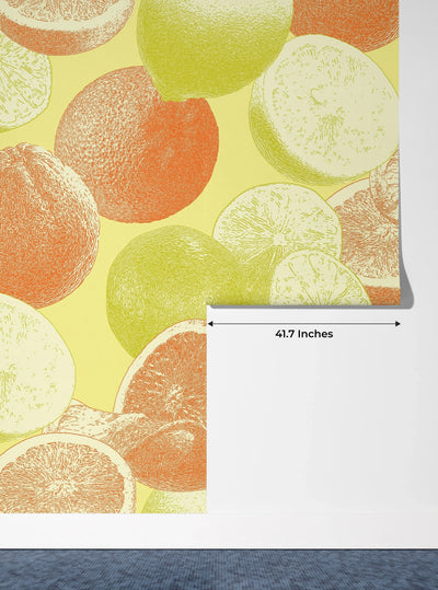 Oranges and Limes Wallpaper, Seamless Pattern Mural, Oversized Custom Size Wall Art, Non-Woven, Non-Adhesive, Modern Wall Paper, Removable