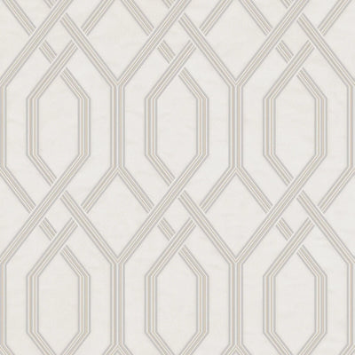 Geometric Wallpaper, 3D Embossed Modern Flocked Wallcovering, White, Silver Fabric Touch Contemporary Washable, Extra Large 177 sq ft Roll - Walloro High End Wallcoverings & More