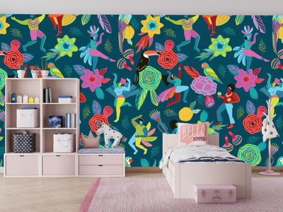 Abstract Colorful People Wallpaper, Seamless Pattern Mural, Oversized Custom Size Wall Art, Non-Woven, Non-Adhesive, Modern Wall Paper, Removable