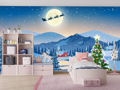 Christmas Wallpaper, Winter Landscape Mural, Oversized Custom Size Wall Art, Non-Woven, Non-Adhesive, Modern Wall Paper, Removable