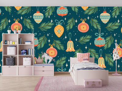 Christmas Decorations Wallpaper, Seamless Pattern Mural, Oversized Custom Size Wall Art, Non-Woven, Non-Adhesive, Modern Wall Paper, Removable
