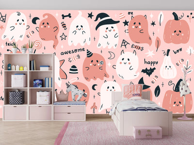 Cute Halloween Wallpaper, Seamless Pattern Mural, Oversized Custom Size Wall Art, Non-Woven, Non-Adhesive, Modern Wall Paper, Removable