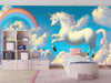 White Unicorn Wallpaper, Fluffy Clouds Mural, Oversized Custom Size Wall Art, Non-Woven, Non-Adhesive, Modern Wall Paper, Removable
