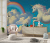 White Unicorn Wallpaper, Fluffy Clouds Mural, Oversized Custom Size Wall Art, Non-Woven, Non-Adhesive, Modern Wall Paper, Removable