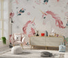 Cute Unicorns Wallpaper, Floral Mural, Oversized Custom Size Wall Art, Non-Woven, Non-Adhesive, Modern Wall Paper, Removable