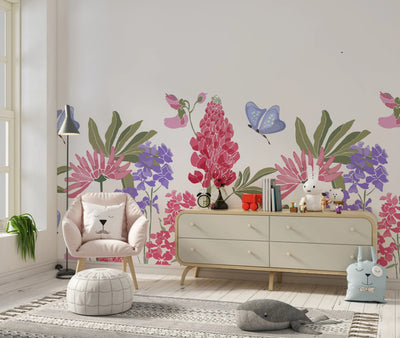 Spring Flowers Wallpaper, Seamless Pattern Mural, Oversized Custom Size Wall Art, Non-Woven, Non-Adhesive, Modern Wall Paper, Removable