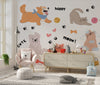 Cute Pet Doodle Wallpaper, Cats and Dogs Mural, Oversized Custom Size Wall Art, Non-Woven, Non-Adhesive, Modern Wall Paper, Removable